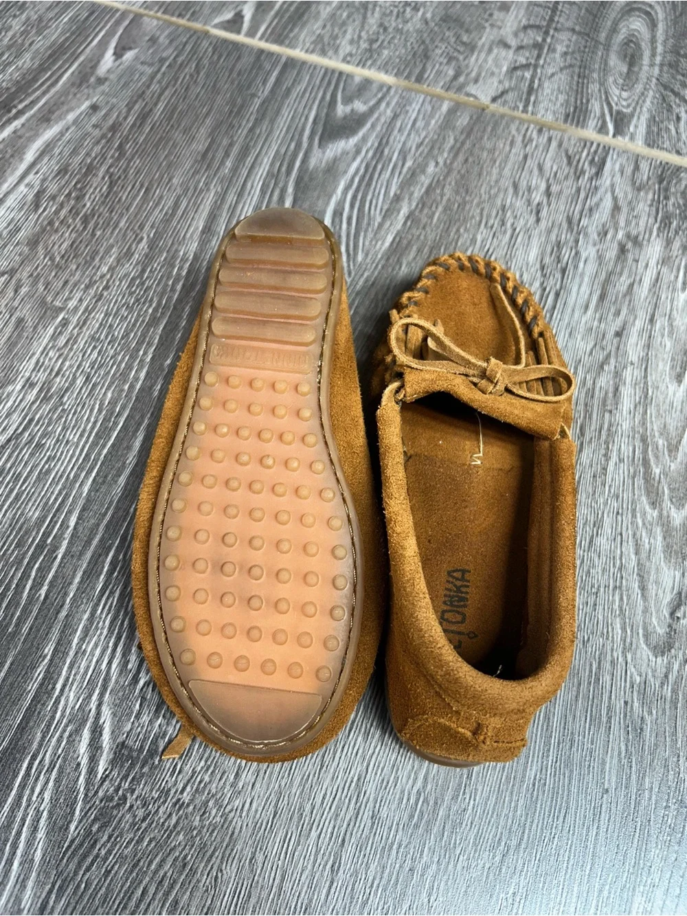 Minnetonka Kids Suede Fringe Moccasins - Tan